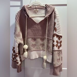 POL Pink and Cream V-Neck Sweater